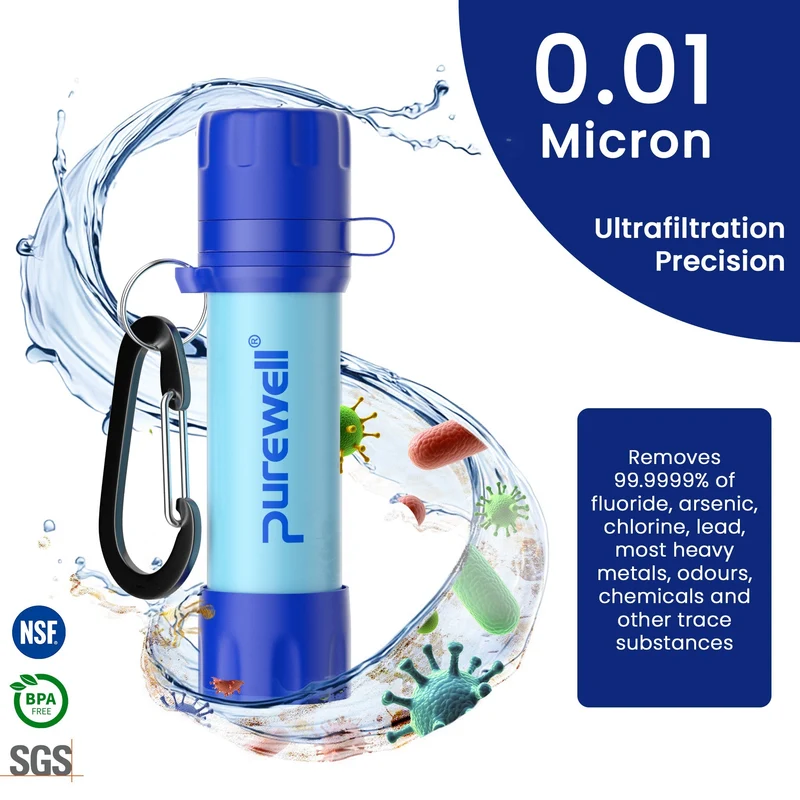 Purewell Personal Water Filtration Straw Emergency Survival Gear Water Purifier for Camping Hiking Climbing Backpacking(2pcs)